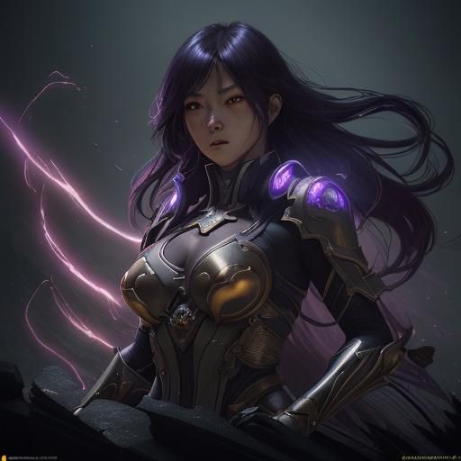 Dynamic Japanese Superheroine in Dark Fantasy Style