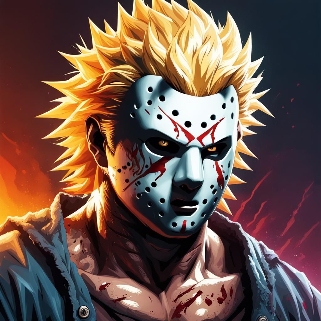 Jason Voorhees as Super Saiyan: Hyperrealistic Splash Art