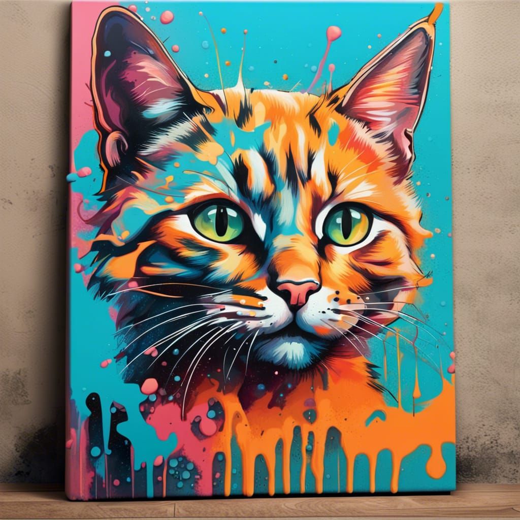 Colorful Graffiti Art of an Orange Tabby Cat