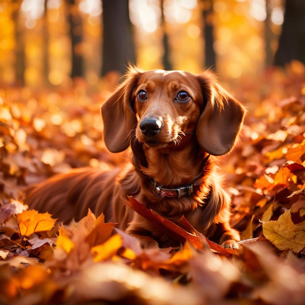 Happy Dachshund in Autumn Leaves: Cinematic Photography