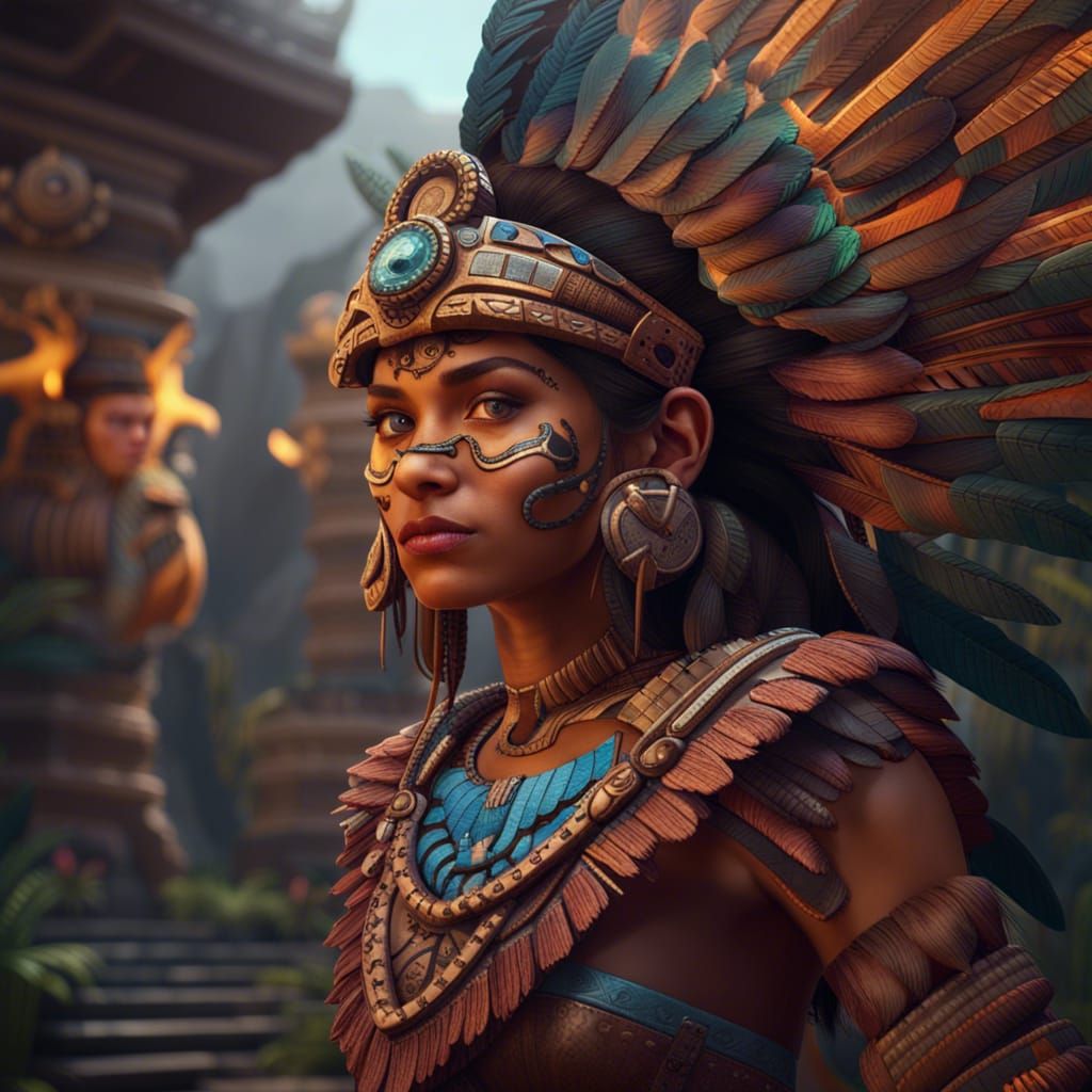 Aztec Figures Take a Selfie: Digital Art