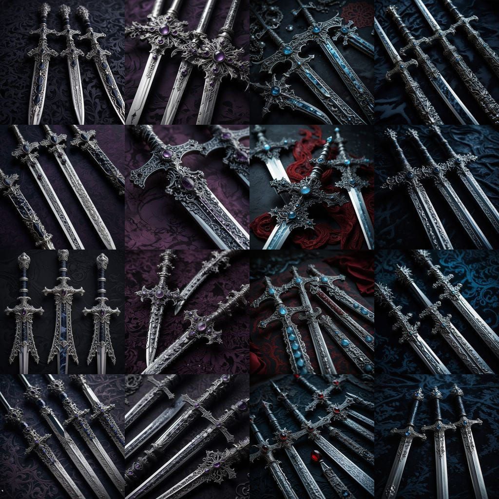 Gothic Vampire Swords with Snowflake Obsidian Jewels