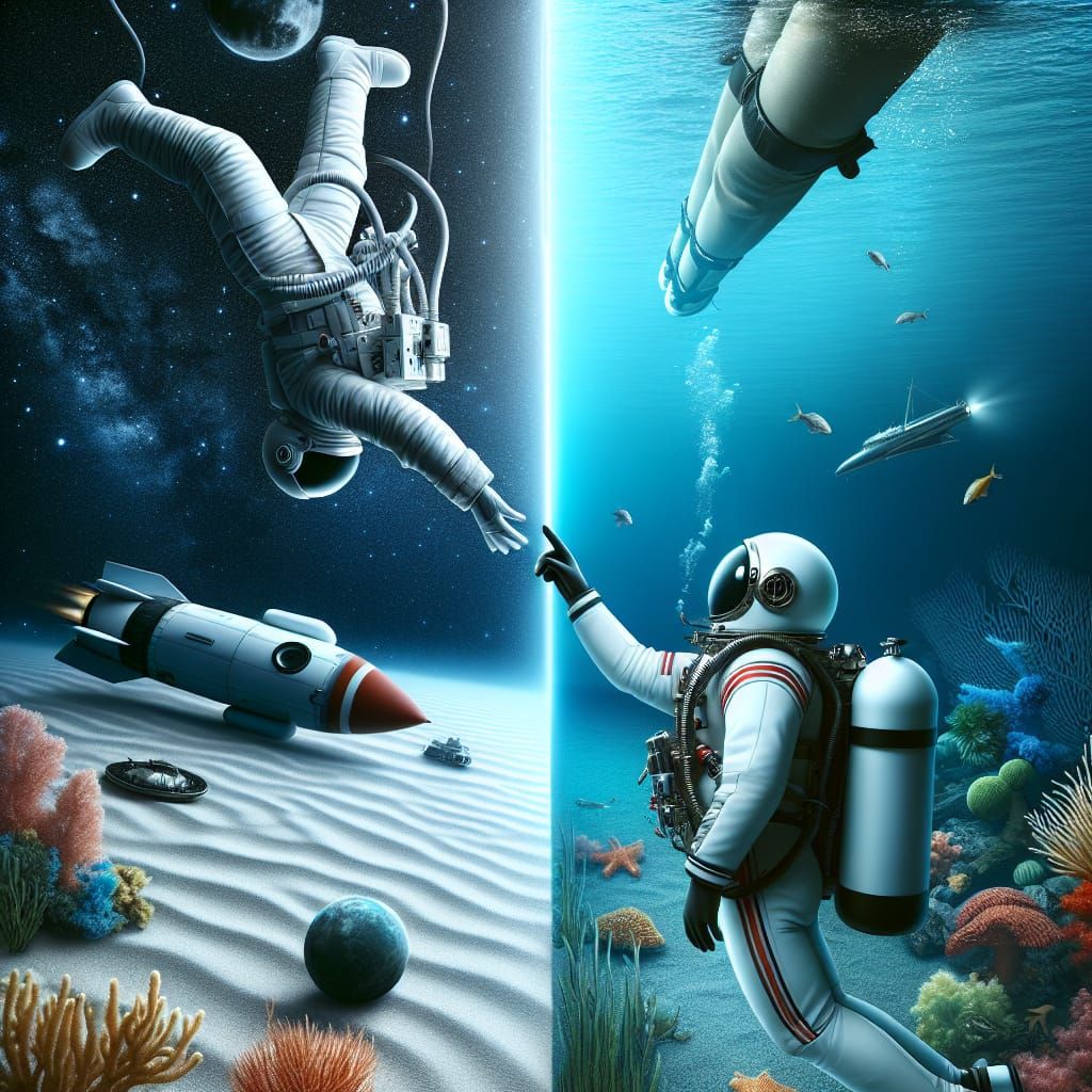 Surreal Astronaut Meets Diver in Bizarre Outer Space and Und...