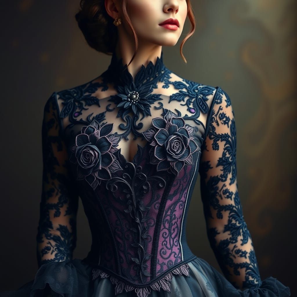 Elegant Woman in Lavender Corseted Gown