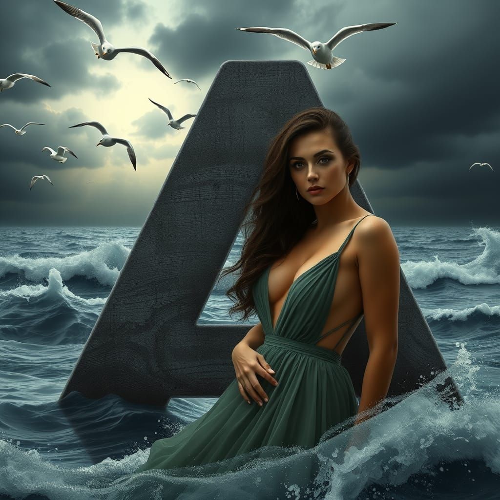 Woman in Gown by the Sea, Hyperrealistic Style