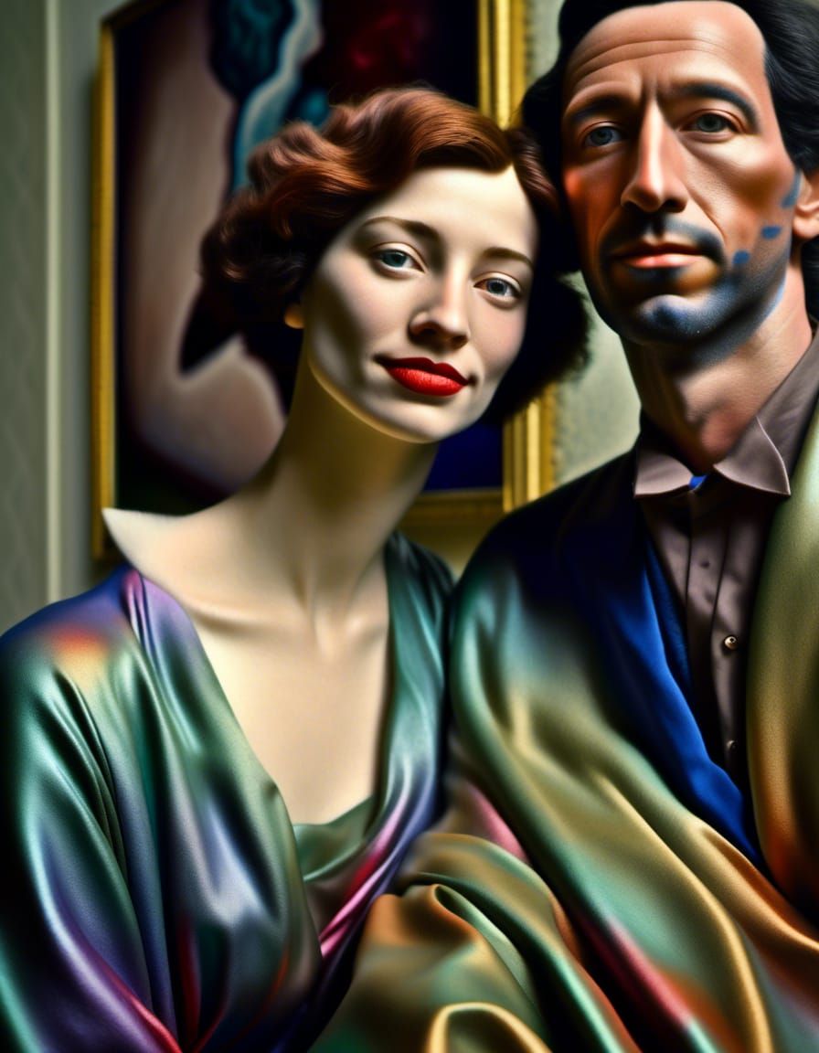 Stylish Couple in Museum, Hyperrealistic Photography