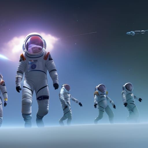 Young Astronauts Having Fun in Space, Digital Art