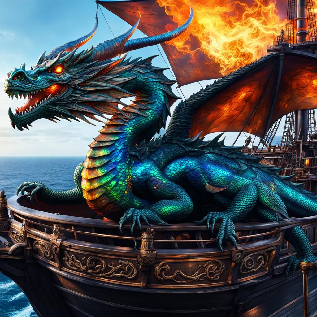 Iridescent Dragon on Pirate Ship Prow