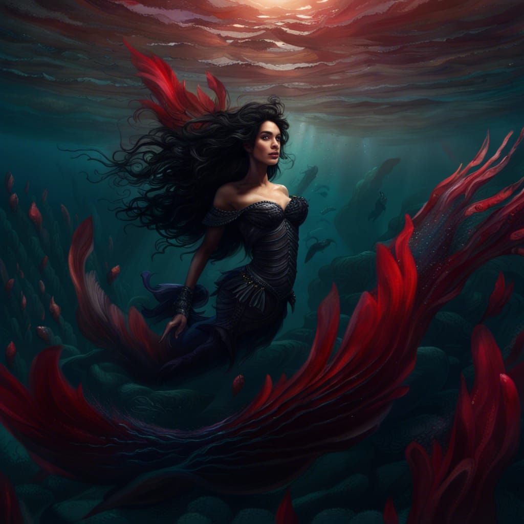 Raven-Haired Mermaid in the Red Sea