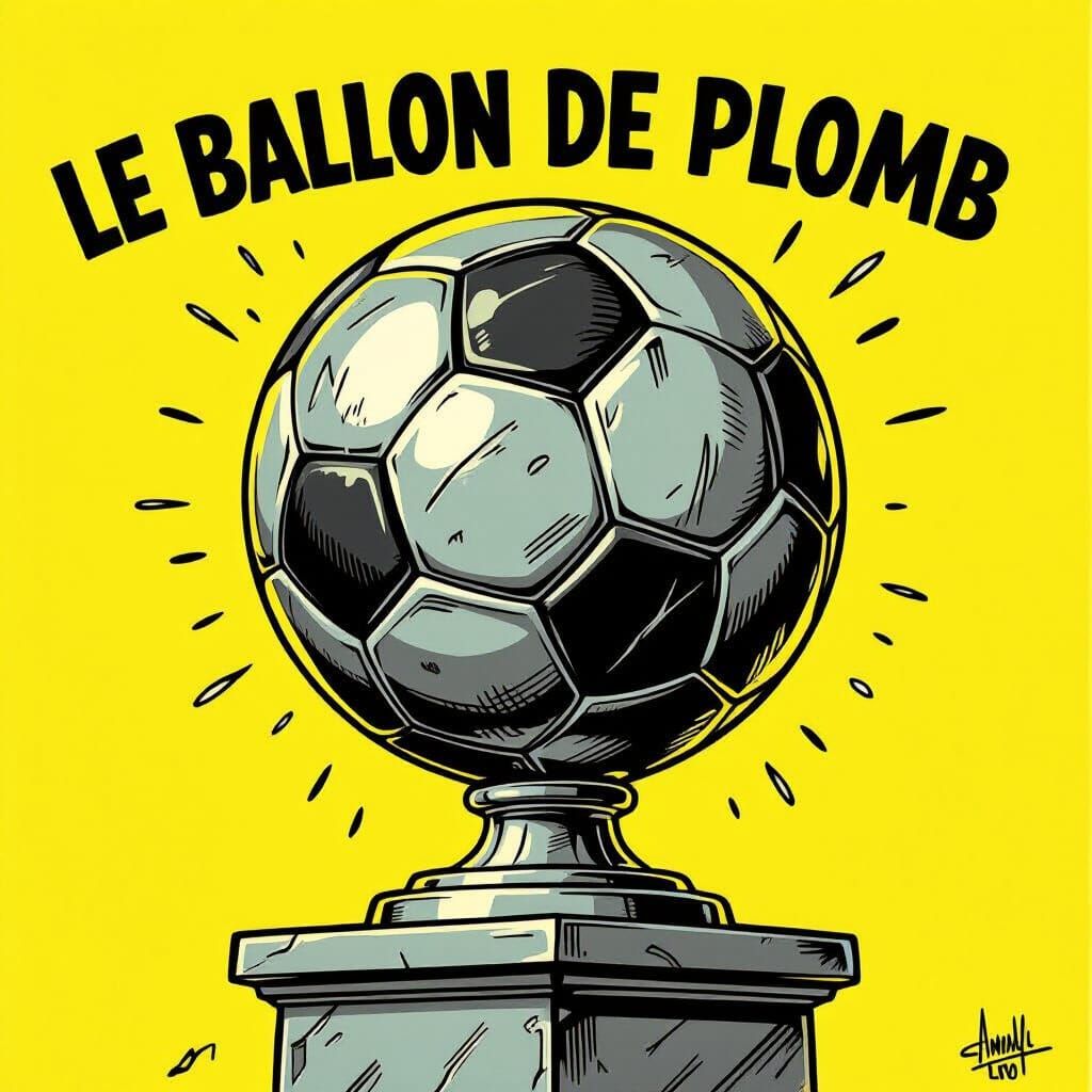 Cartoon Lead Soccer Ball Trophy on Pedestal