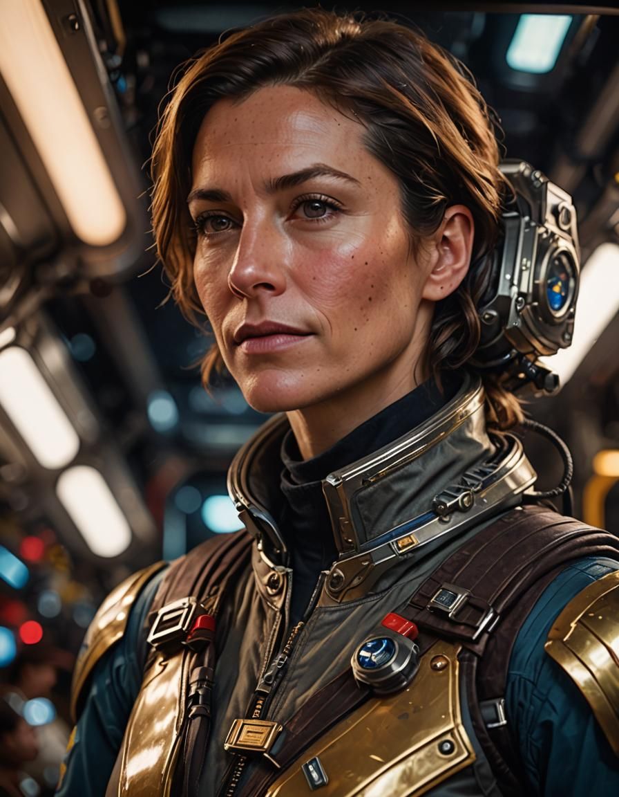 Astral Pioneer Portrait in Neo-Futurist Style