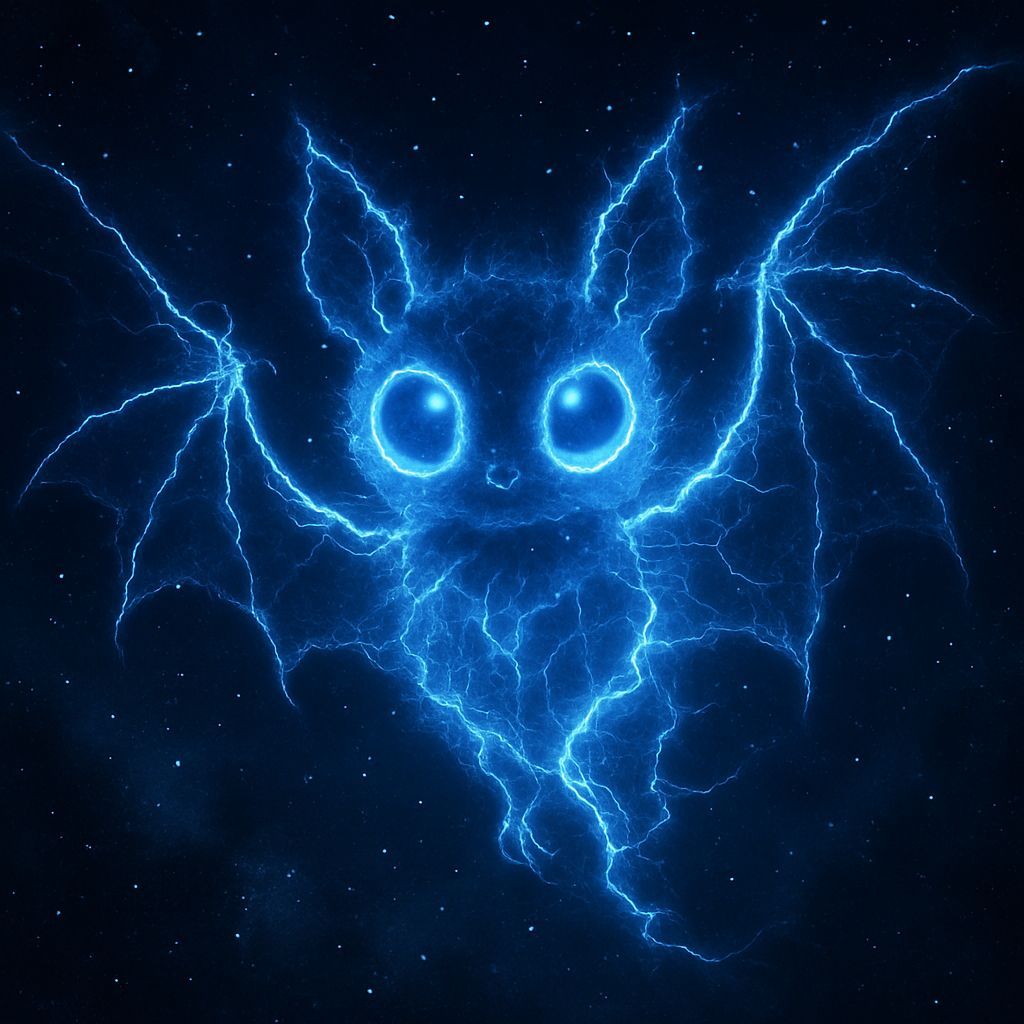 Lightning Bat with Bioluminescent Eyes in Starry Sky