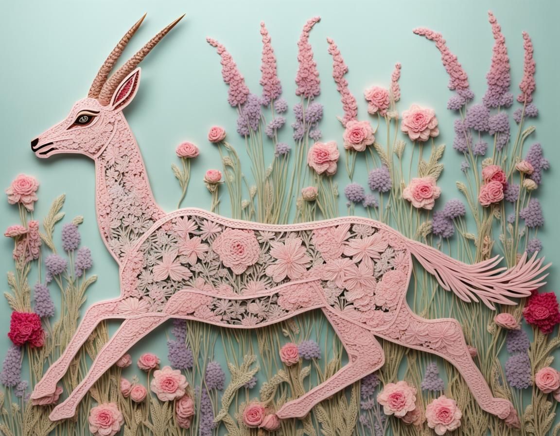 Pastel Gazelle in Lace Flower Field