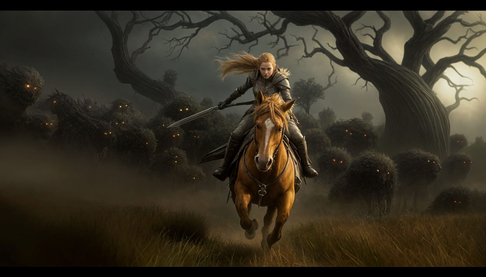 Elven Warrior Fights for Life on Golden Horse