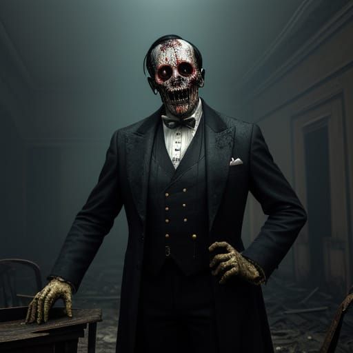 Grotesque Butler Concept Art in Vintage Horror Style