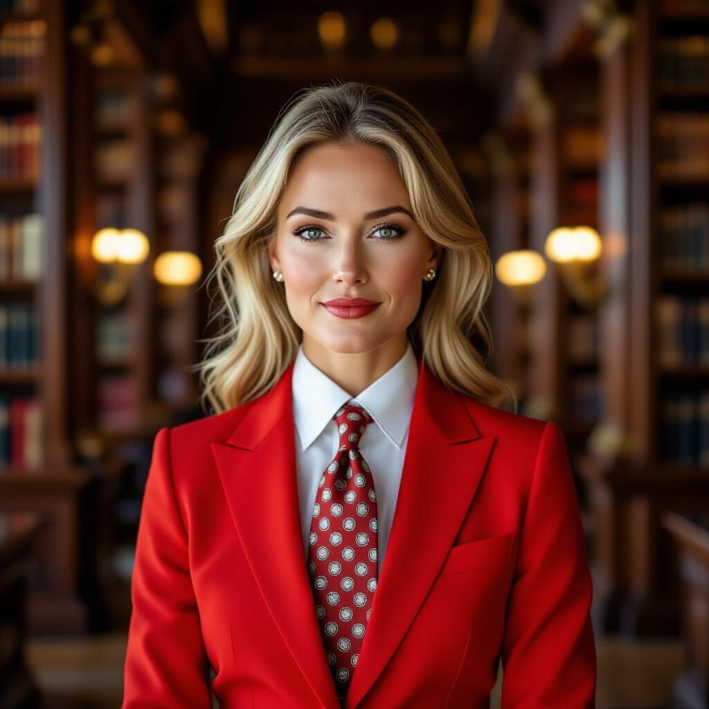 Confident Businesswoman in Library: Leibovitz-Style Portrait