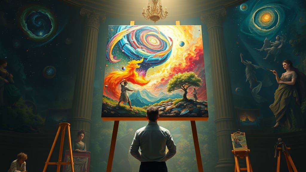 Surrealist Allegory of Artistic Creation in Baroque Style