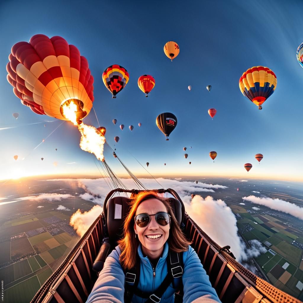 Burning Plane Selfie in a Hot Air Balloon