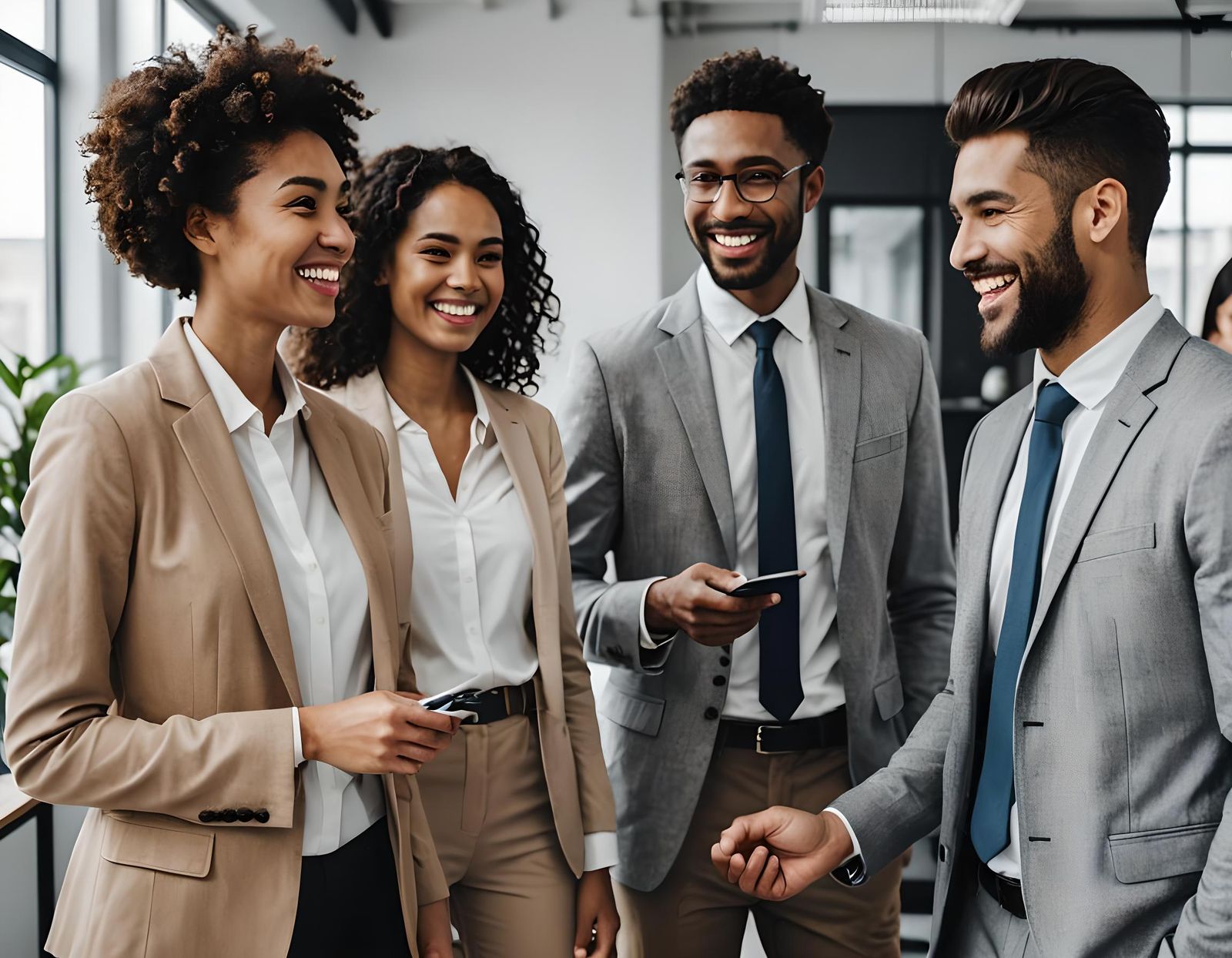 Smiling Multiethnic Colleagues in Office Setting