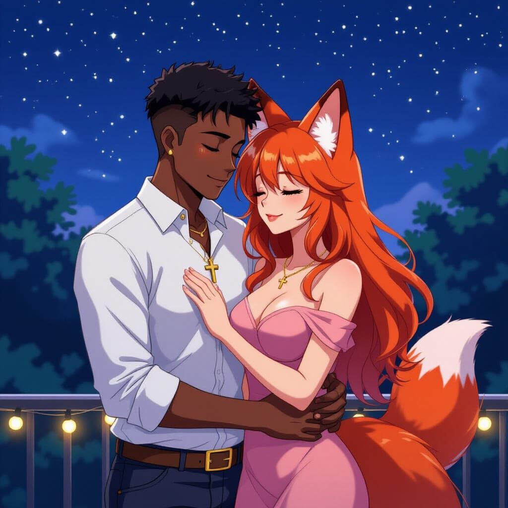 Couple Embraces Under Starry Night Sky