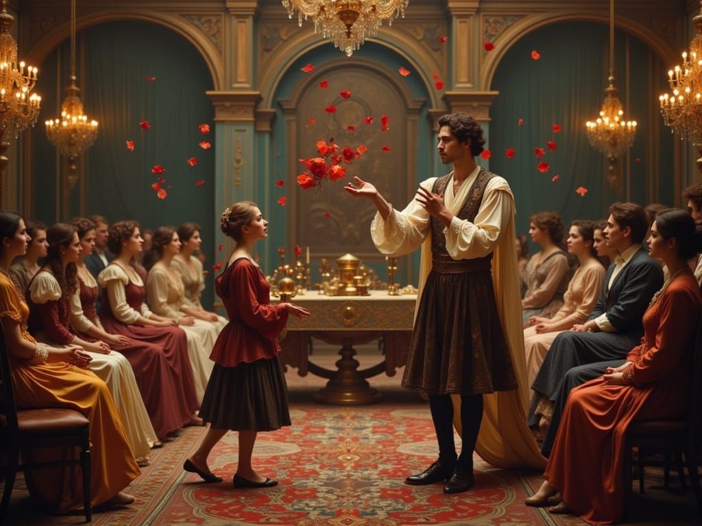 Medieval Juggler in Opulent Victorian-Style Court