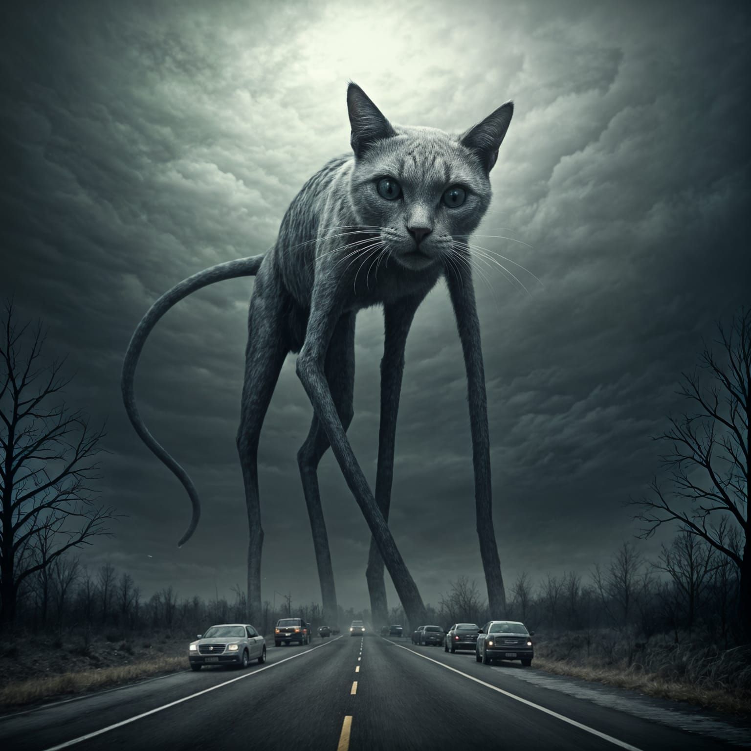 Giant Grey Cat Terrifies Onlookers