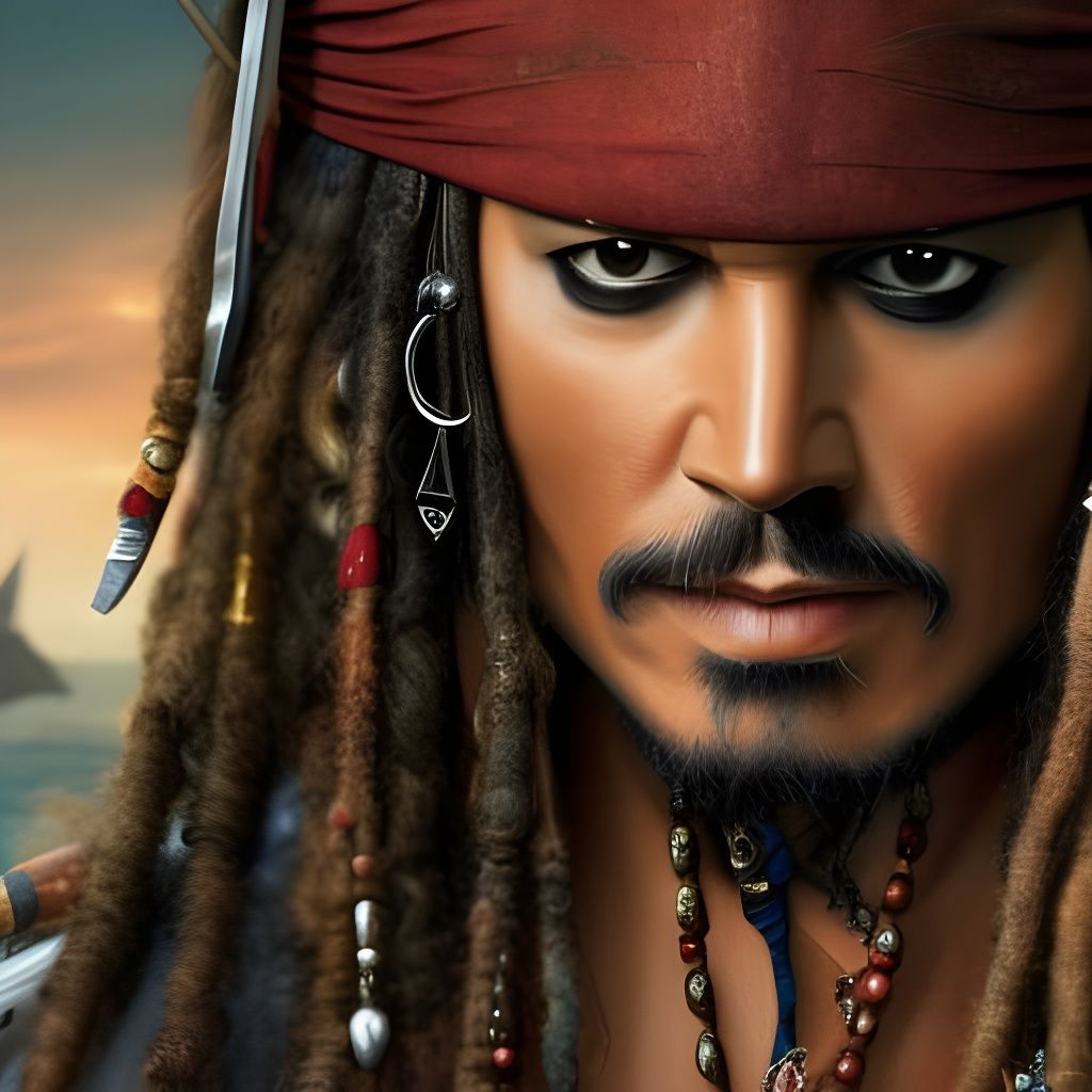 Detailed Portrait of Jack Sparrow on Ship