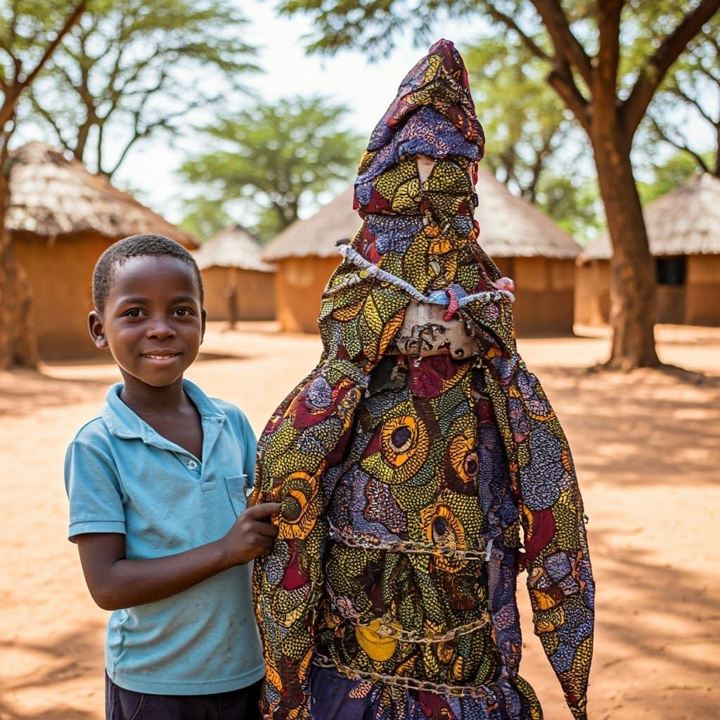 African Boy's Recycled Art Creation