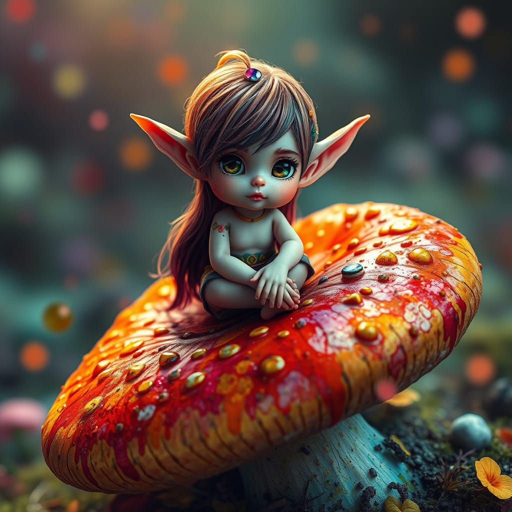 Whimsical Hybrid Elf in Vibrant Mushroom Realm