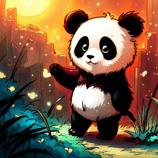 Sparkly Chibi Panda Glitter Art