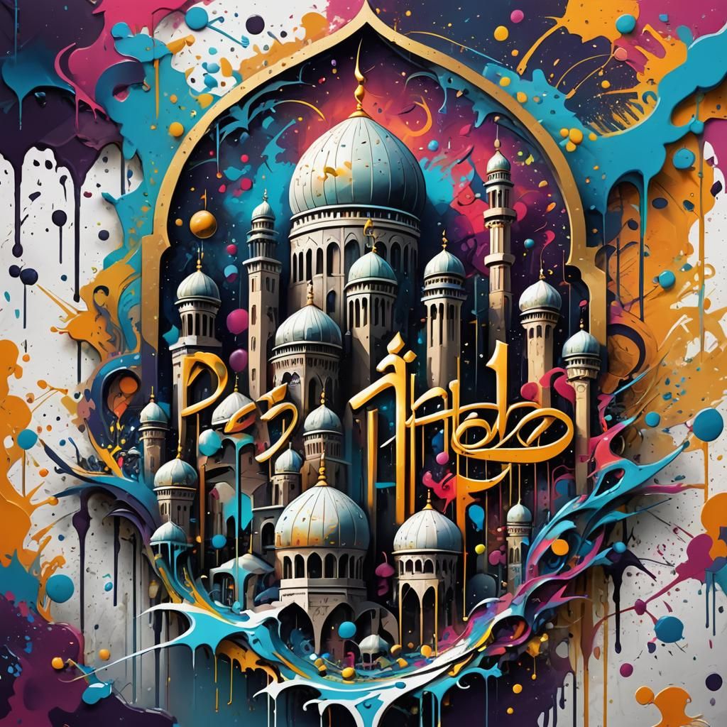 Eid Al-Fitr Graffiti Art Masjid in 8K