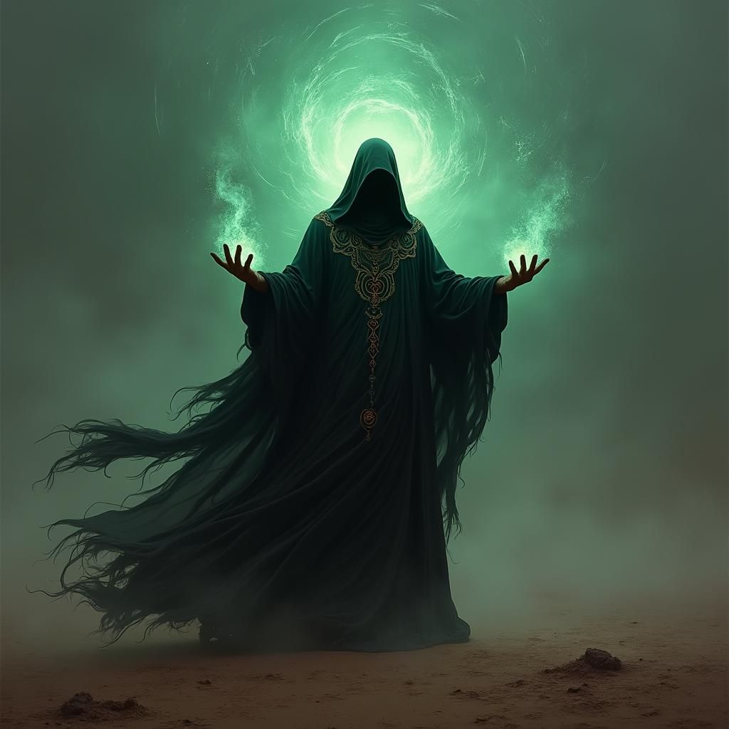 Mysterious Mage Conjuring Dark Magic in Photorealistic Style