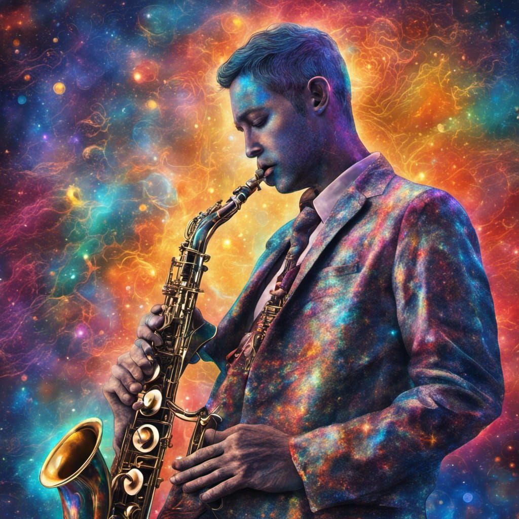Cosmic Tenor Saxophone in Holographic Illustration