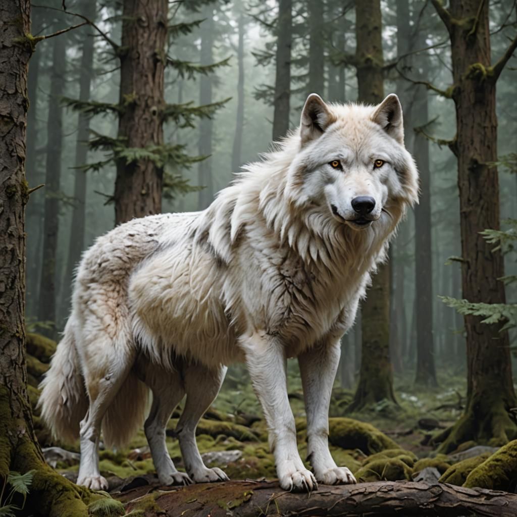 Warg: Solitary White Wolf in Forest