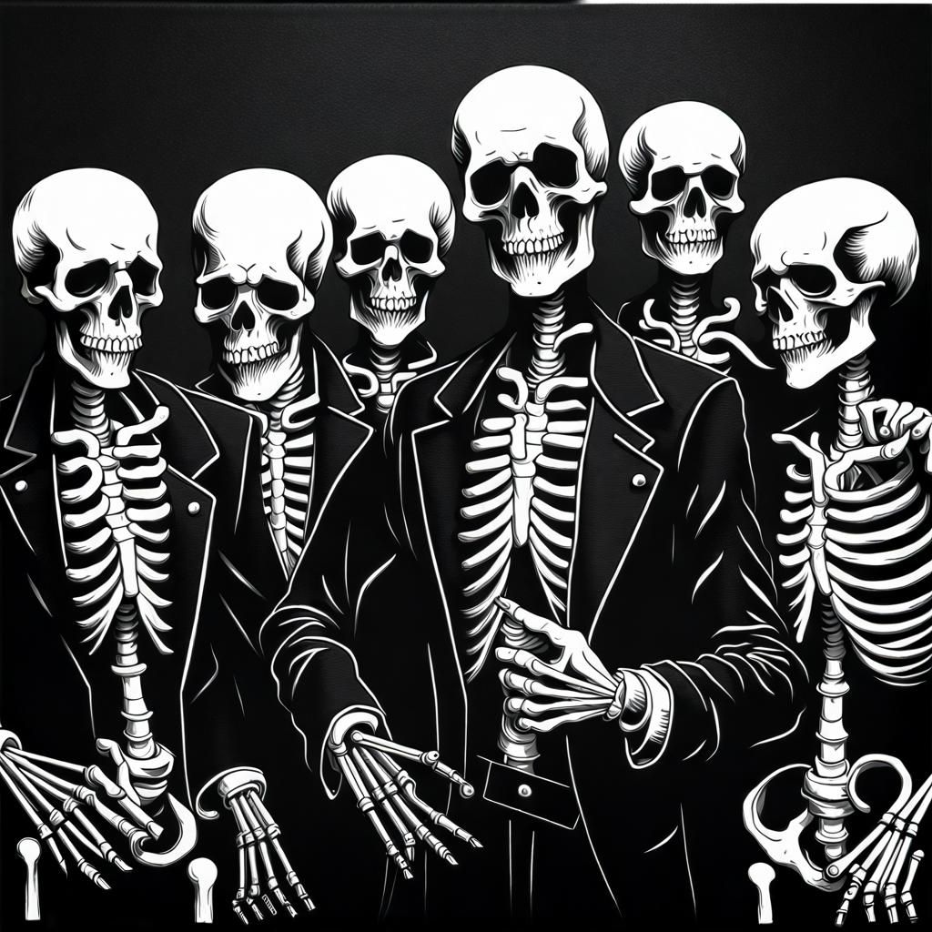 Edgy Skeleton Gang Tattoo in Doré Style