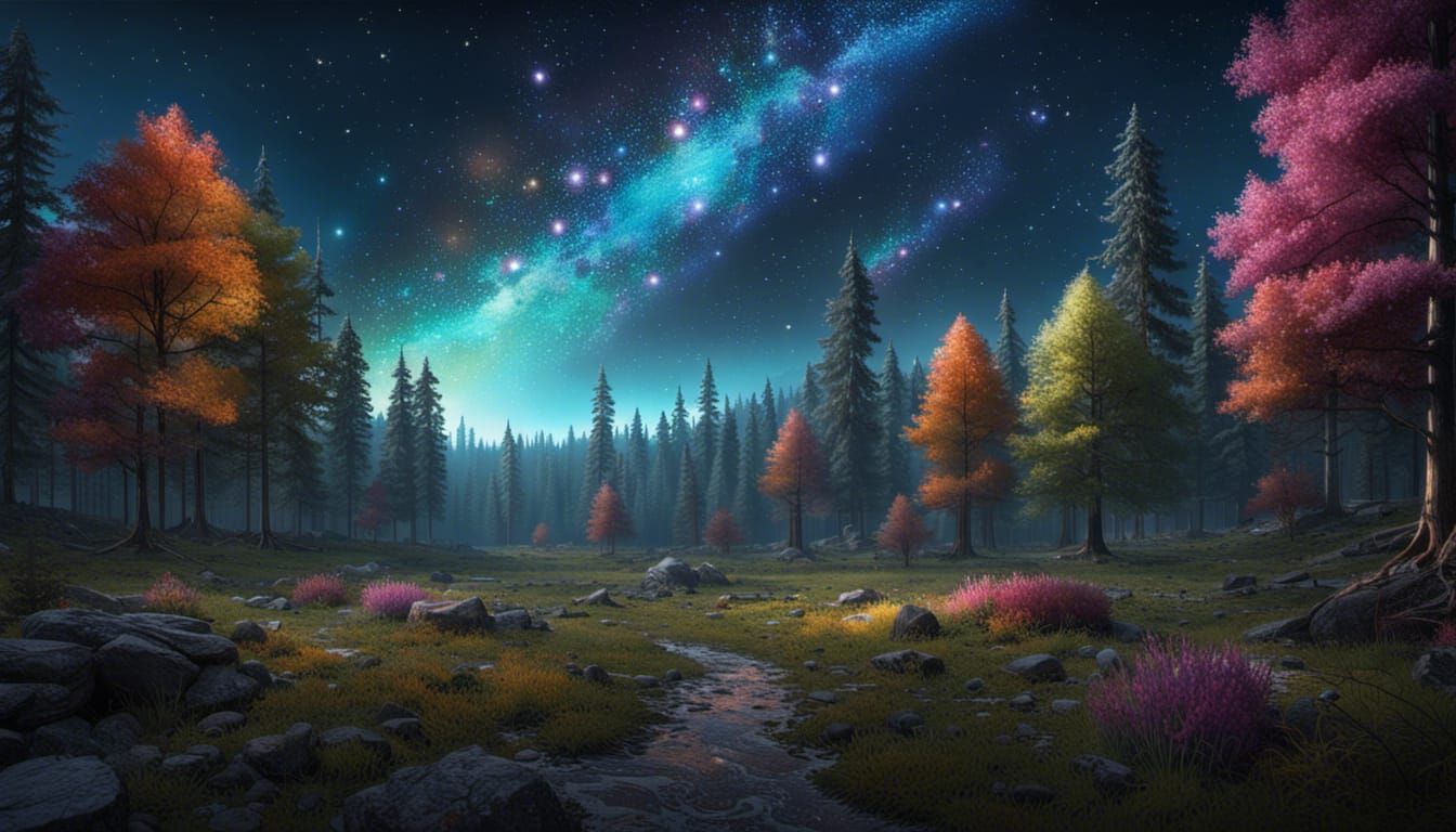 Dreamlike Night Sky Over Forest in 8K