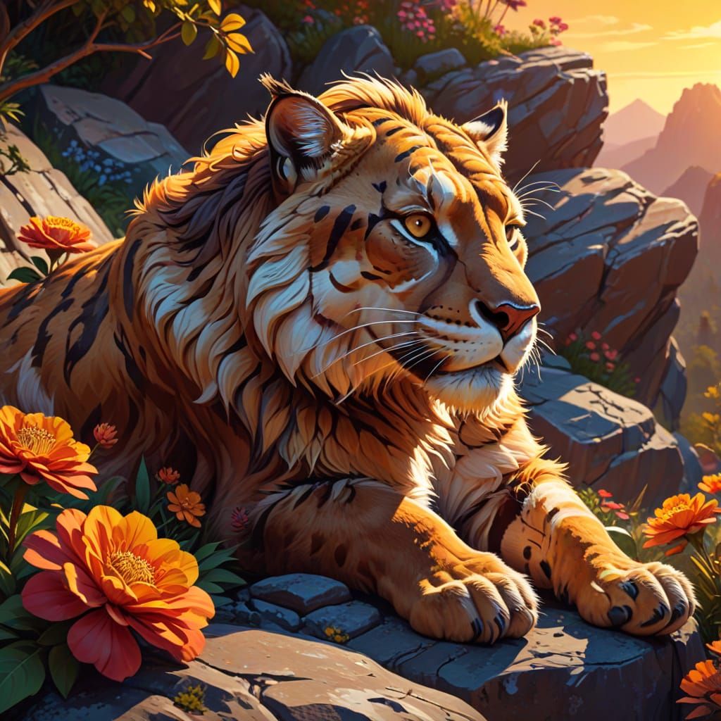 Smilodon Cat in Fantasy Prehistoric Landscape