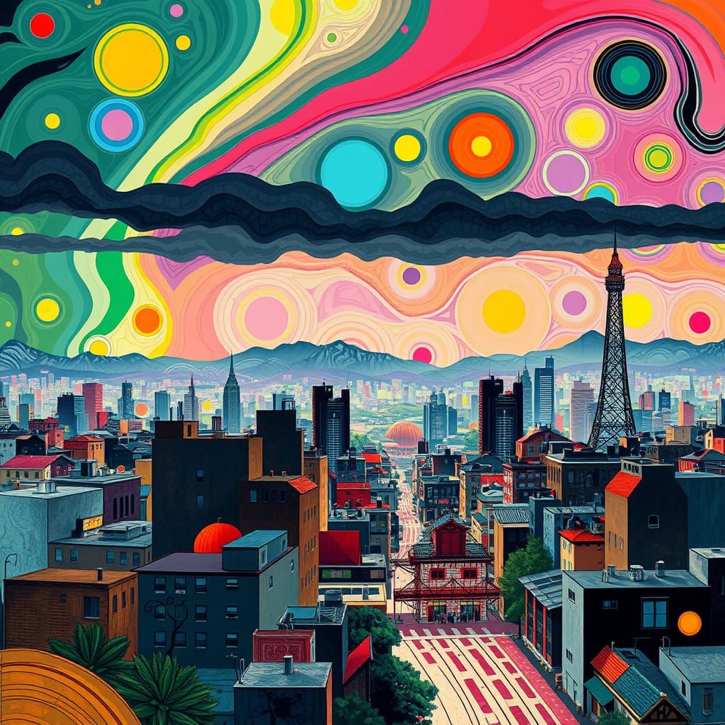 Surreal Cityscape in Marc Chagall's Dreamlike Style