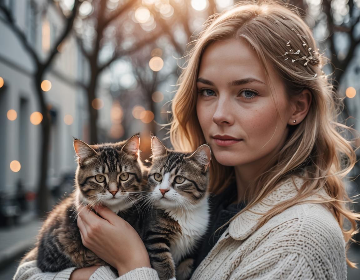 Scandinavian Woman with Beautiful Cat: Professional Photogra...
