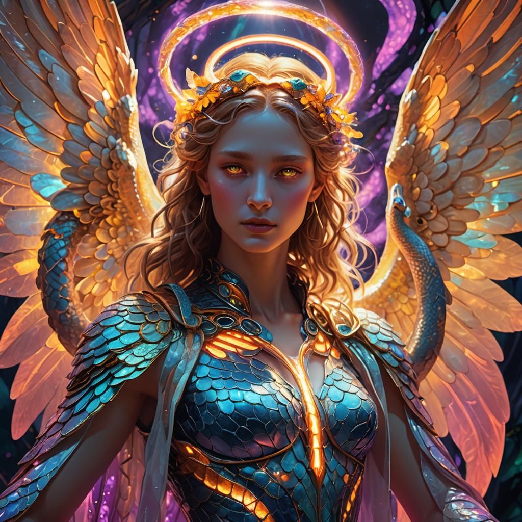 Snake Angel with Halo in Heavenly Environment