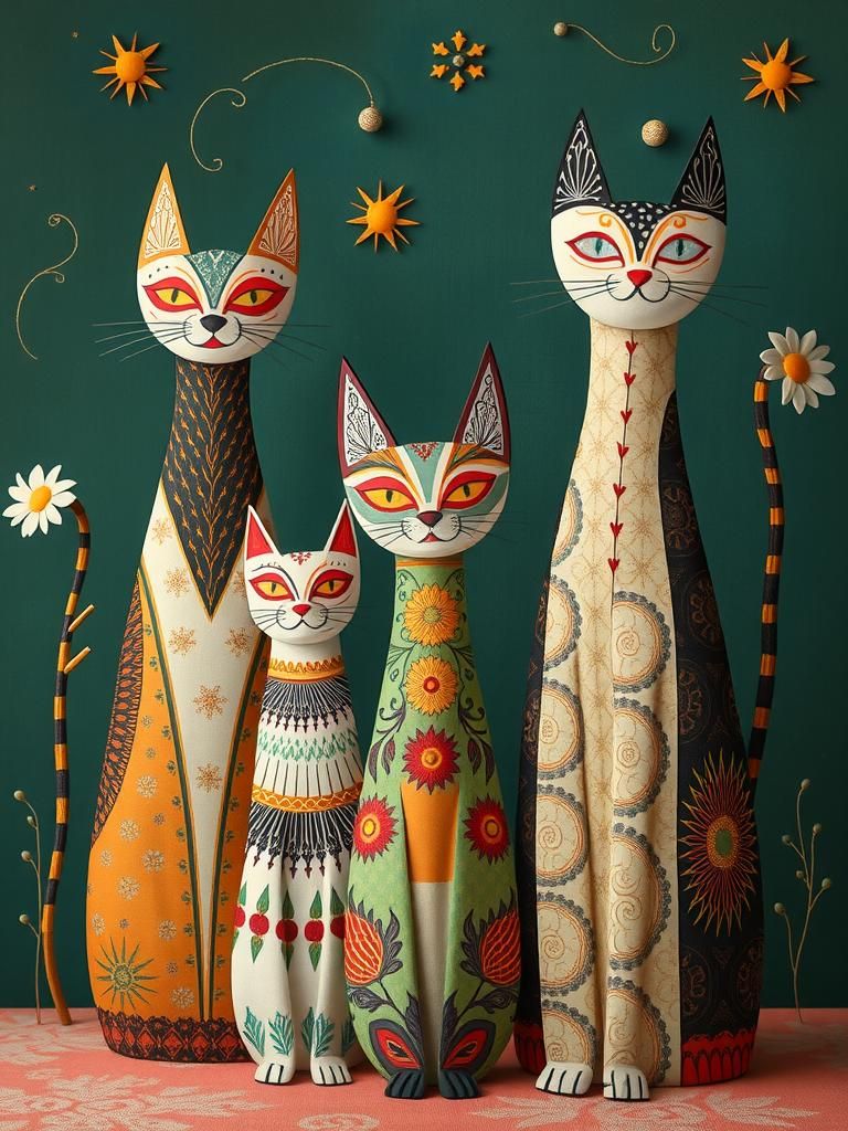 Whimsical Abstract Cats with Intricate Patterns