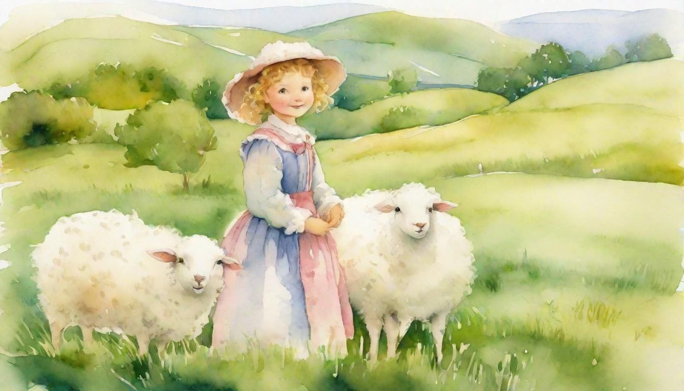 Little Bo Peep Portrait in Watercolor Style