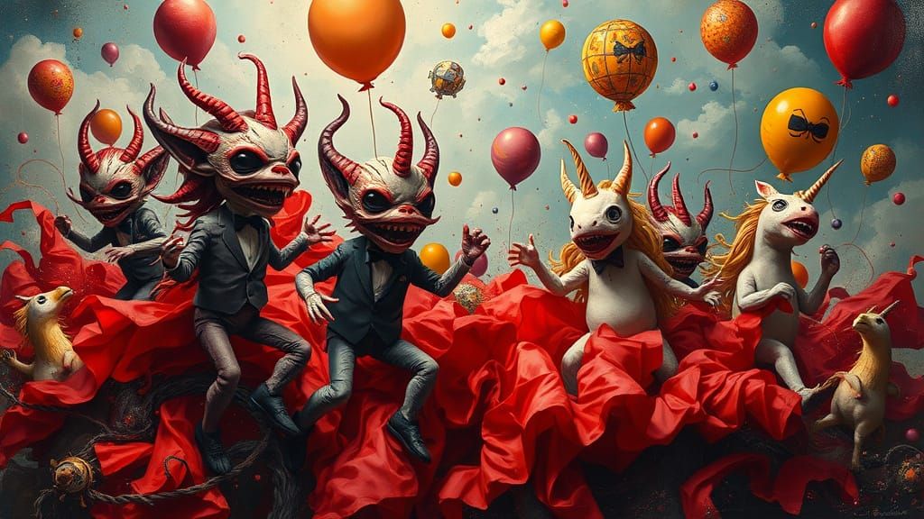 Absurdist Dance of Cryptid Dolls and Unicorns