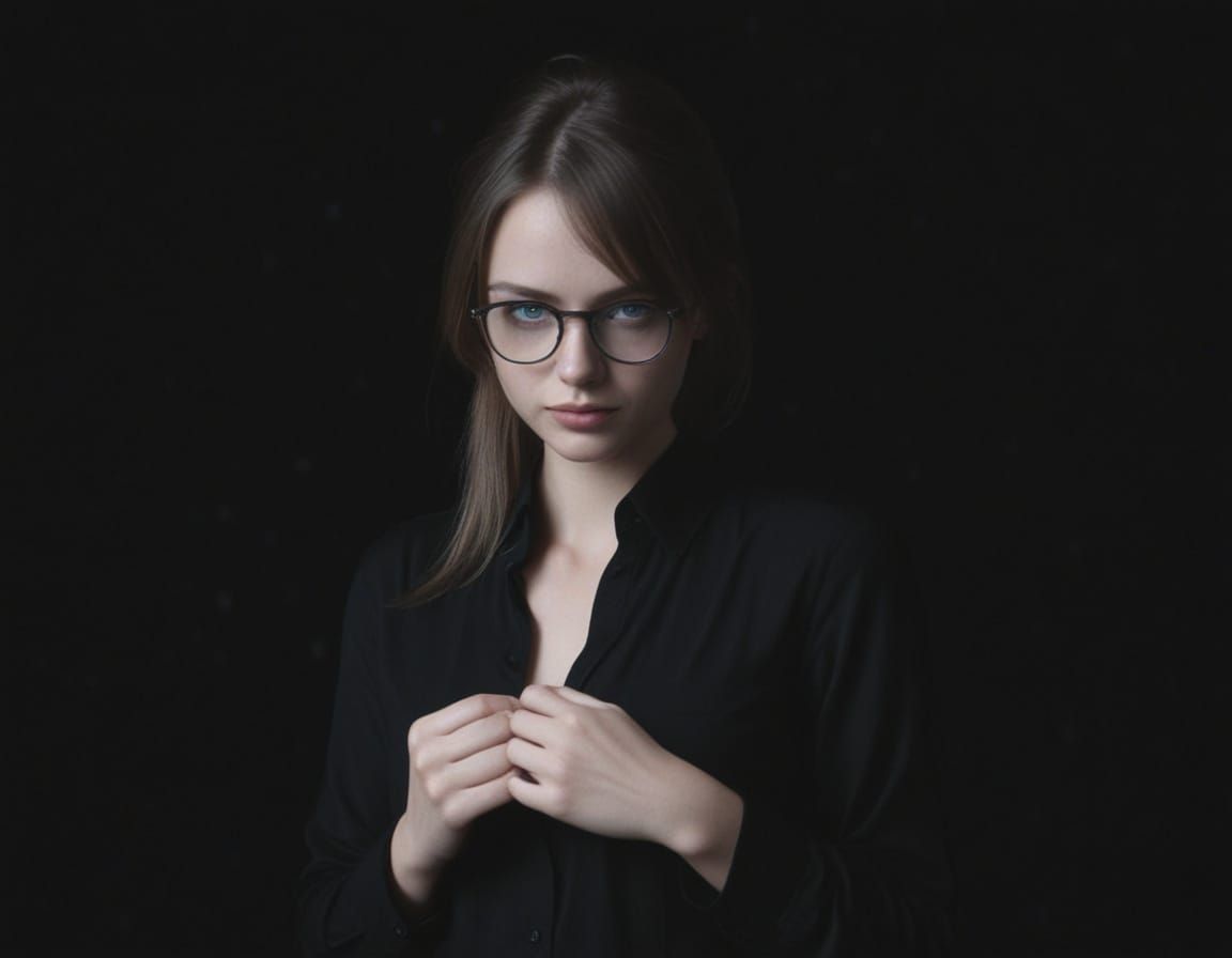 Elegant Woman Unbuttons Her Blouse in Hyperrealistic Detail