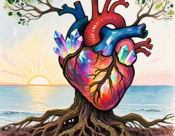 Heart of Roots and Crystals at Sunrise