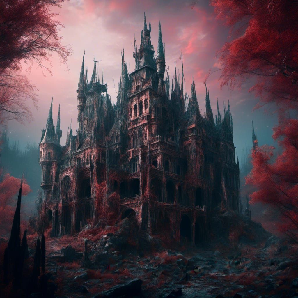Psychedelic Fantasy Castle Matte Painting in Deep Color