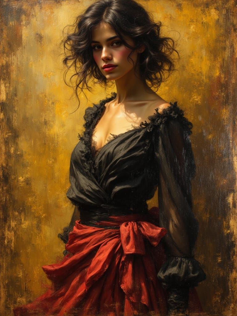 Dark Beauty in Action Painting Style