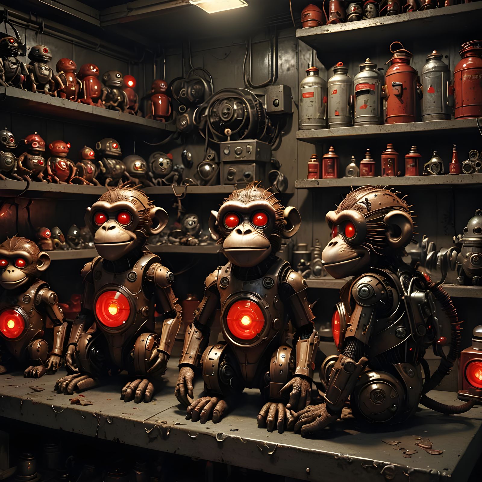 Evil Toy Monkey Robots in Post-Apocalyptic Store