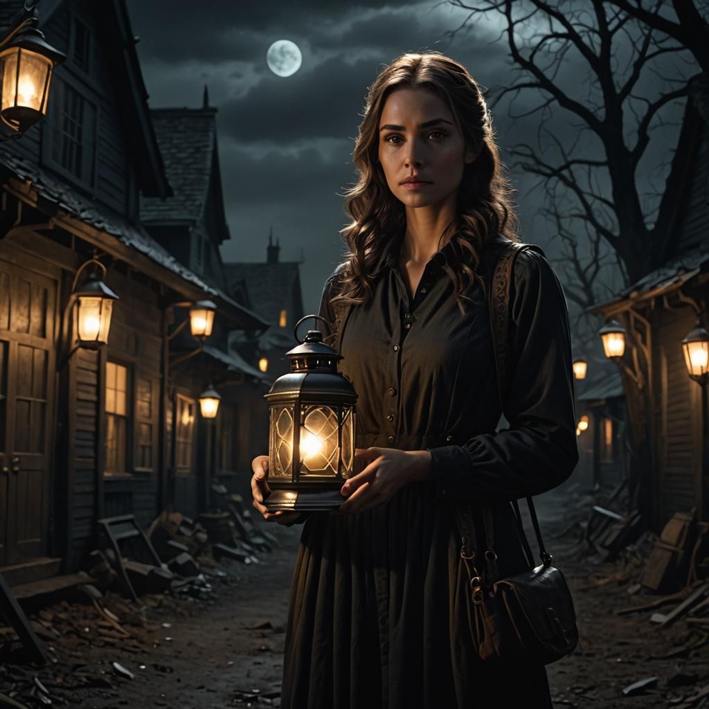Girl with Glass Lantern: Sinister Matte Painting