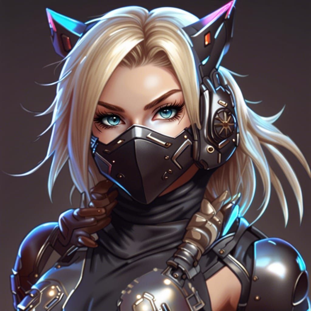 Cyberpunk Ninja Girl with Manga Art Style